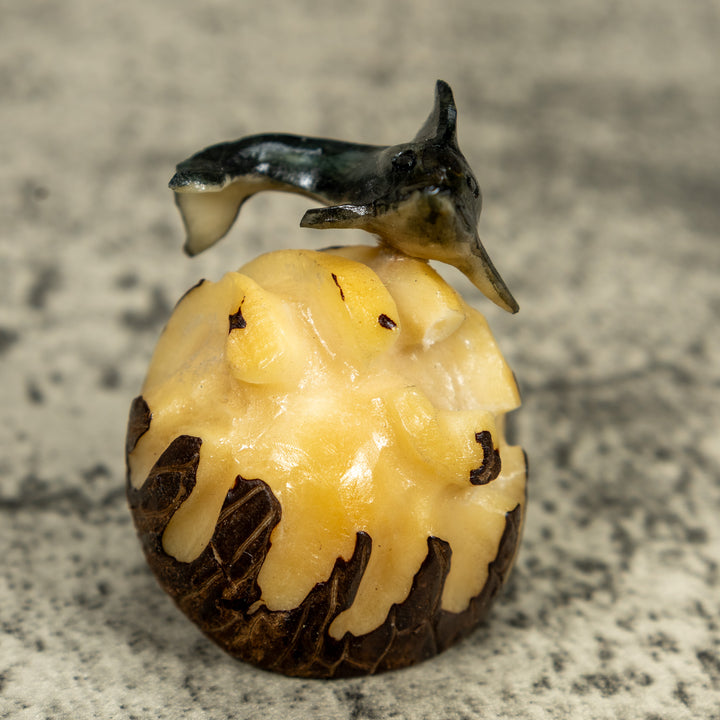 Black And Gray Dolphin Riding Waves Tagua Carving