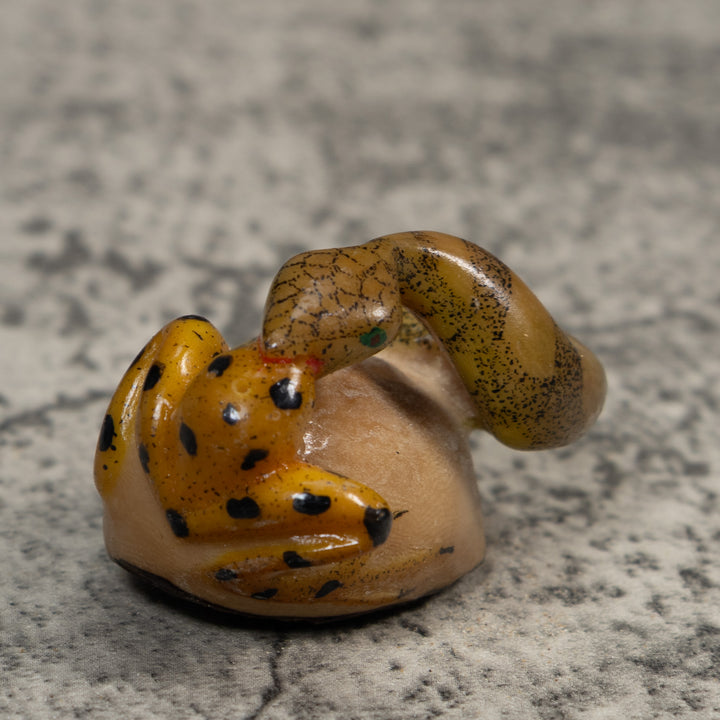Vintage Snake Eating Frog Tagua Carving