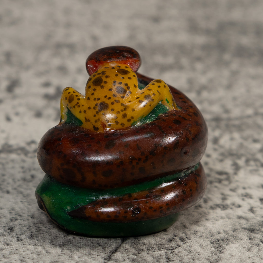 Brown And Gold Snake Eating Frog Tagua Carving