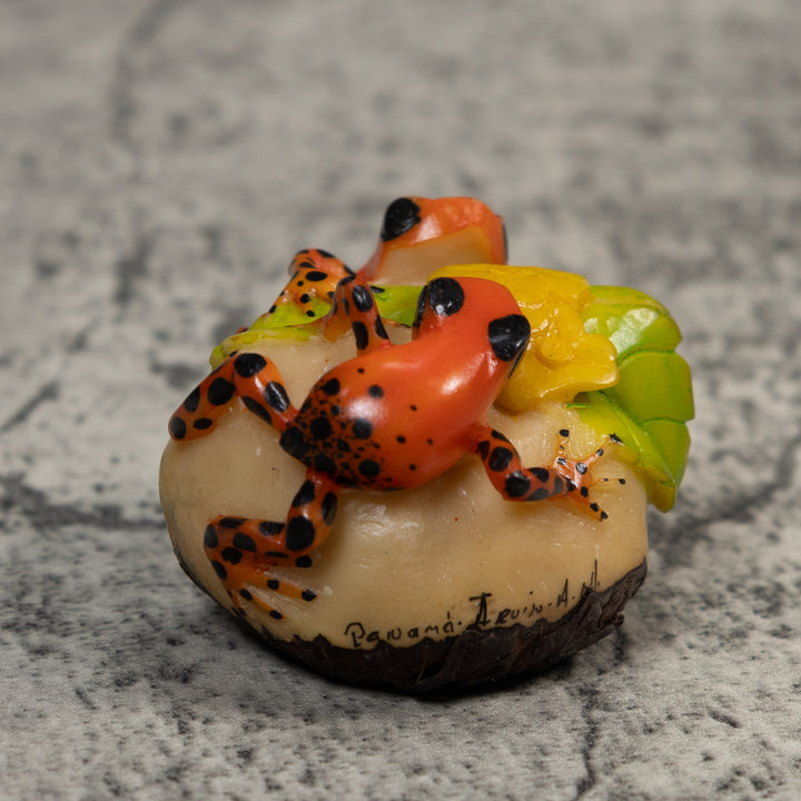 Orange And Black Double Poison Dart Frog Tagua Carving