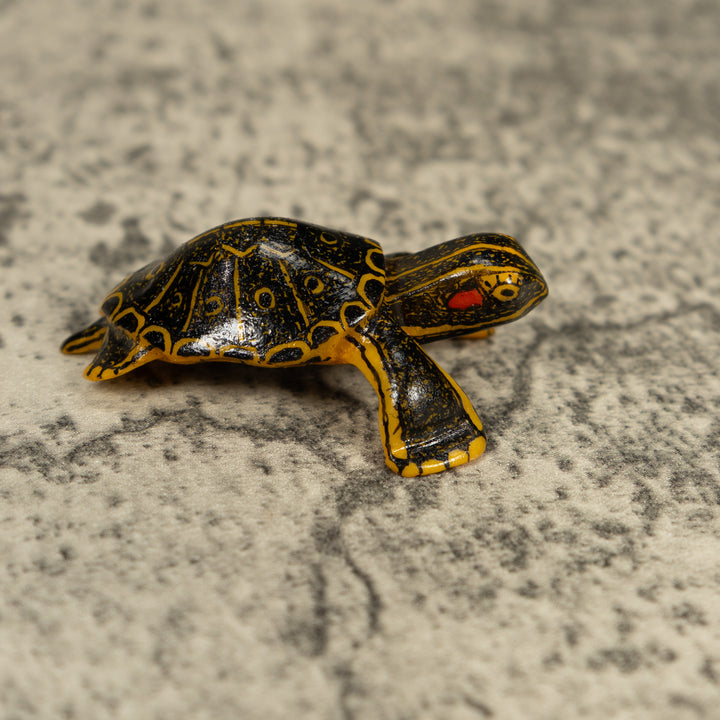 Free-Standing Black Gold And Red Tortoise Turtle Tagua Carving
