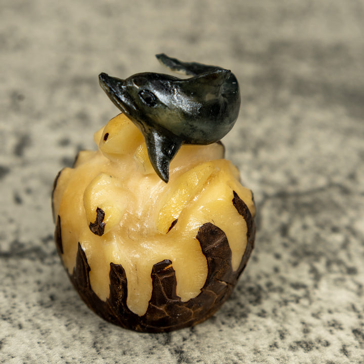 Black And Gray Dolphin Riding Waves Tagua Carving