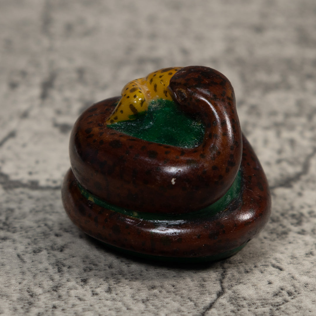 Brown And Gold Snake Eating Frog Tagua Carving