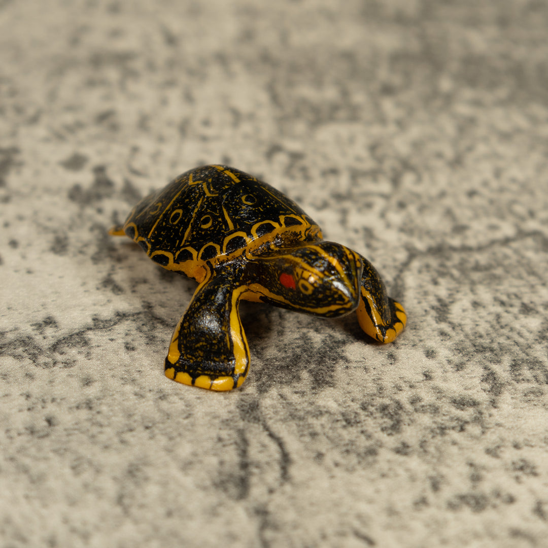 Free-Standing Black Gold And Red Tortoise Turtle Tagua Carving