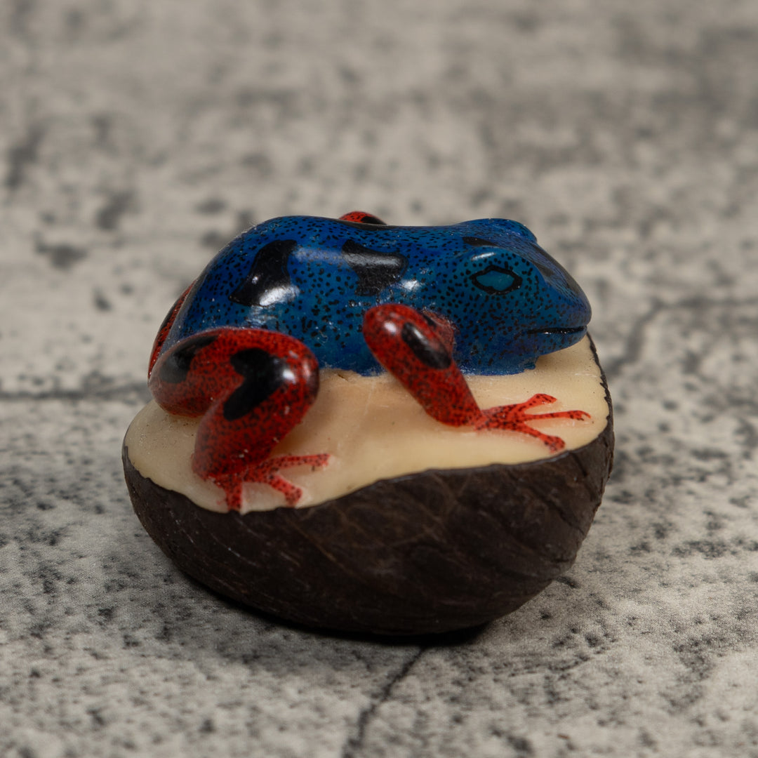 Vintage Blue And Red Poison Dart Frog Tagua Carving