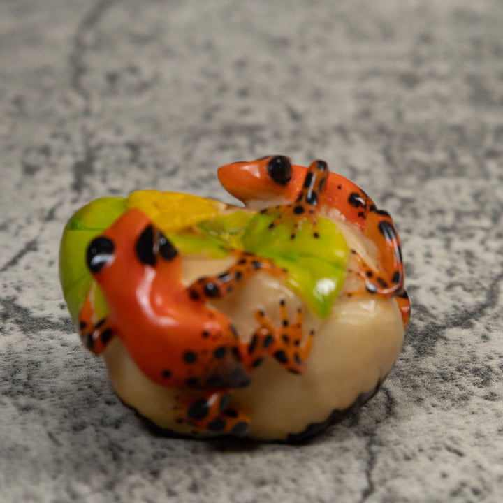 Orange And Black Double Poison Dart Frog Tagua Carving