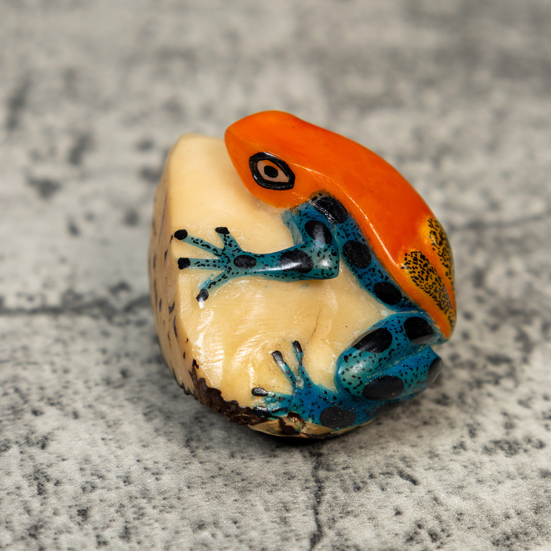 Orange And Blue Poison Dart Frog Tagua Carving