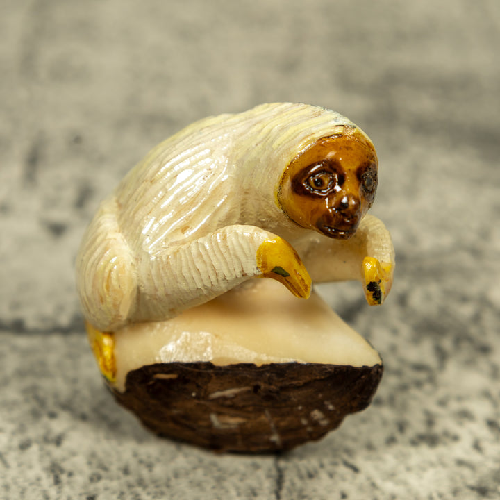 White And Brown Sloth Tagua Carving