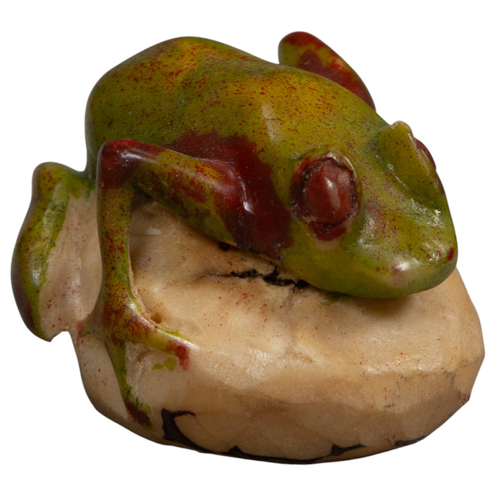 Vintage Green And Red Poison Dart Frog Tagua Carving