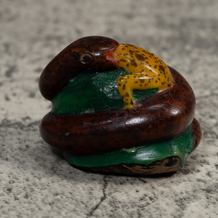 Brown And Gold Snake Eating Frog Tagua Carving