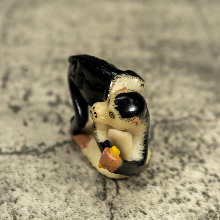 White Face Monkey With Infant Tagua Carving