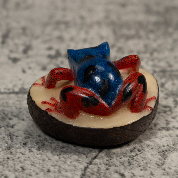 Vintage Blue And Red Poison Dart Frog Tagua Carving