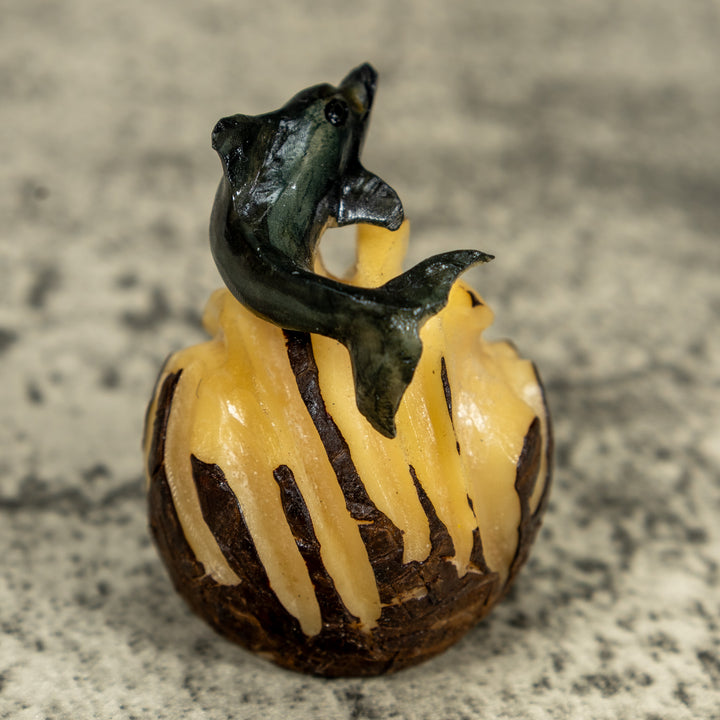 Black And Gray Dolphin Riding Waves Tagua Carving