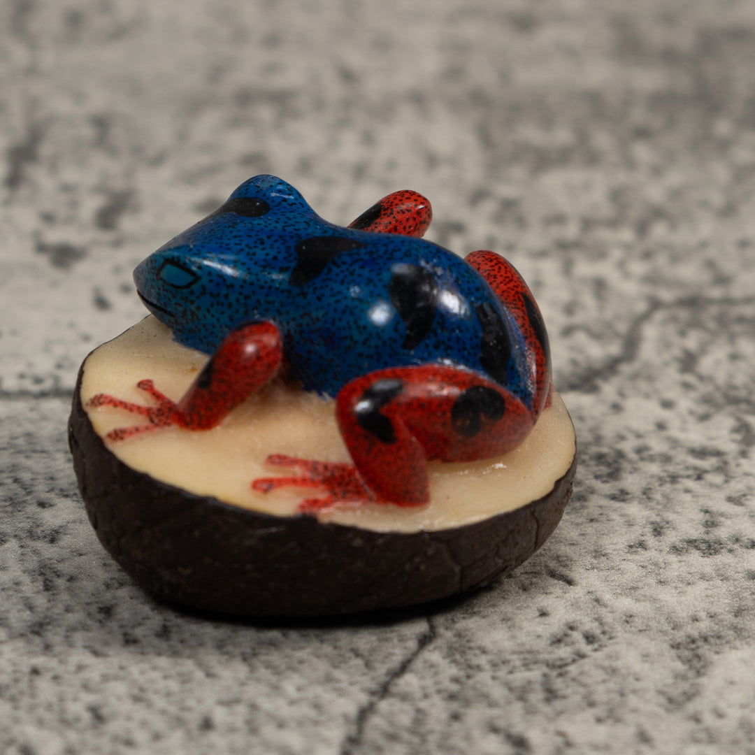 Vintage Blue And Red Poison Dart Frog Tagua Carving