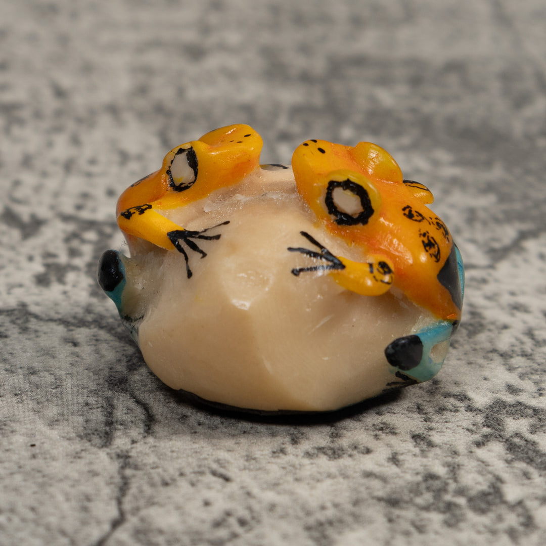 Vintage Double Blue Black And Gold Poison Dart Frog Tagua Carving