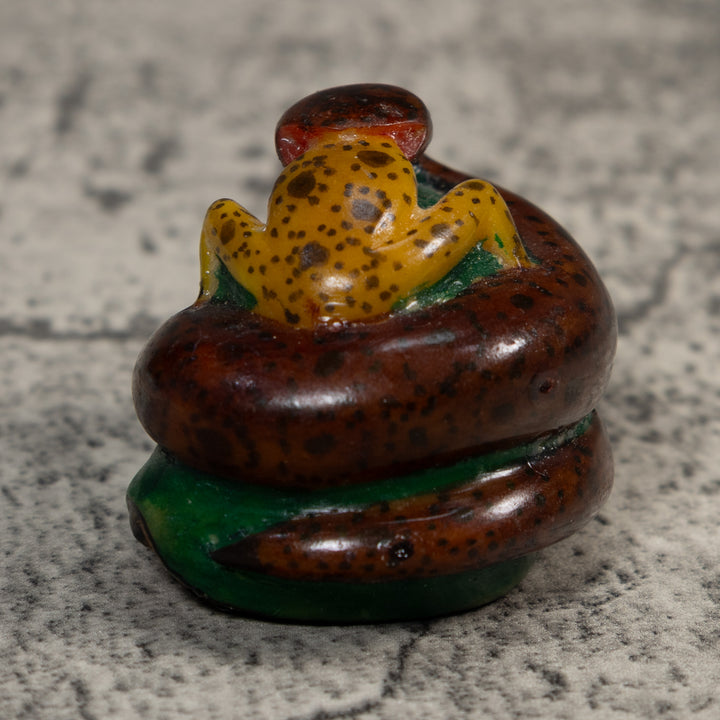 Brown And Gold Snake Eating Frog Tagua Carving