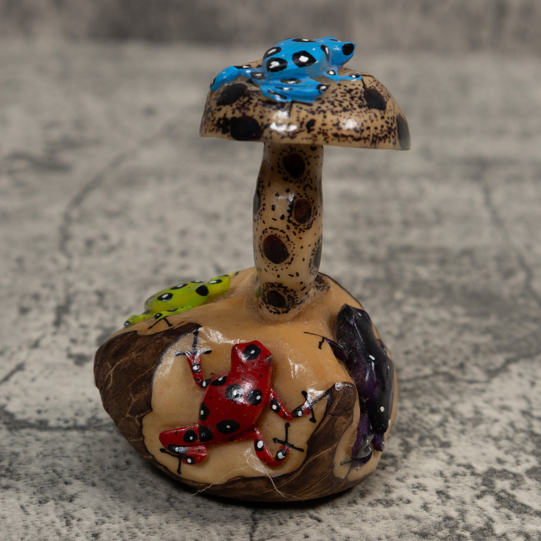 Multiple Poison Dart Frog And Mushroom Tagua Carving