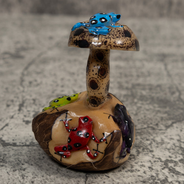 Multiple Poison Dart Frog And Mushroom Tagua Carving