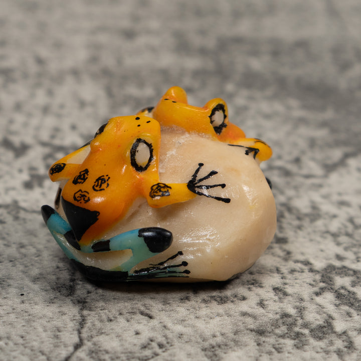 Vintage Double Blue Black And Gold Poison Dart Frog Tagua Carving