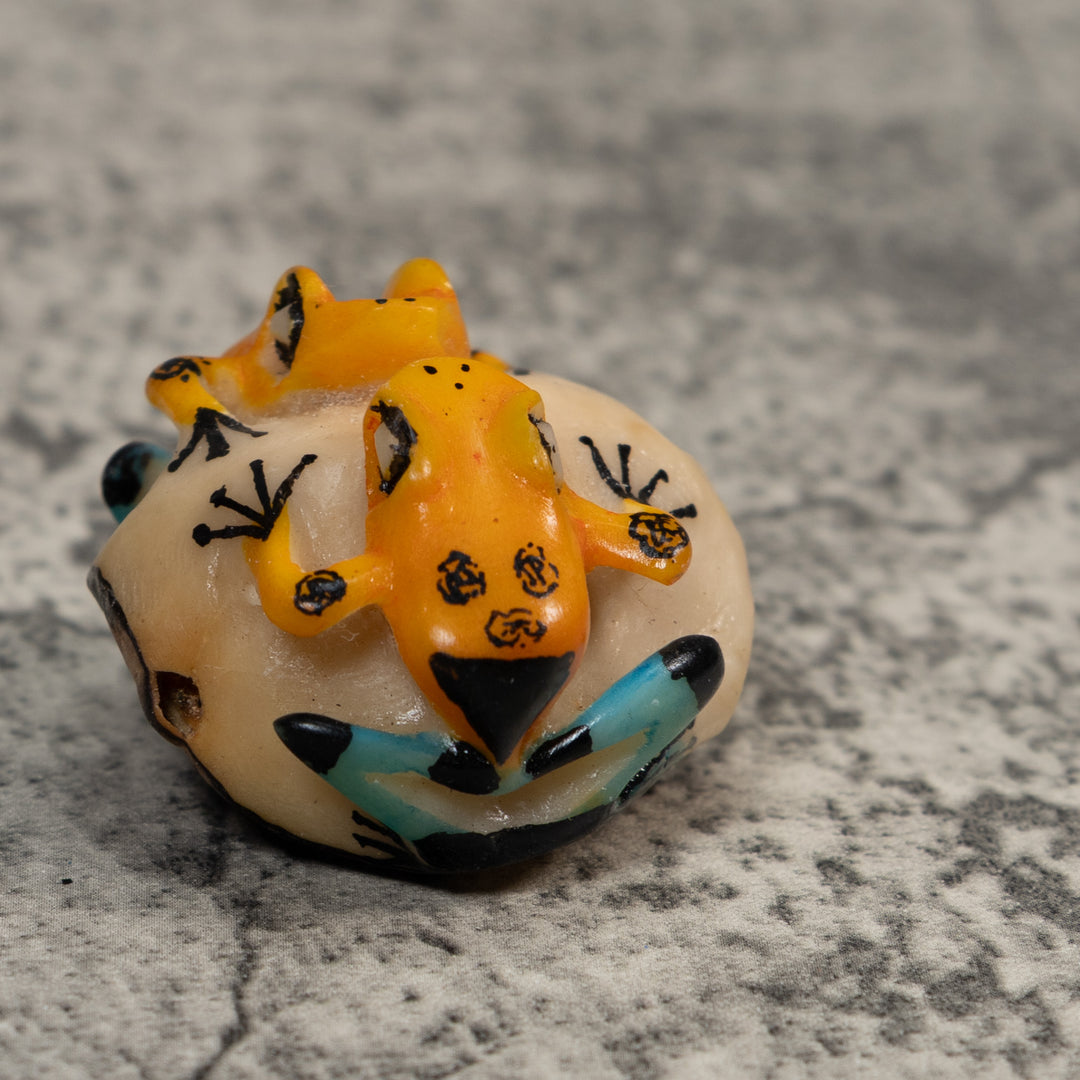 Vintage Double Blue Black And Gold Poison Dart Frog Tagua Carving