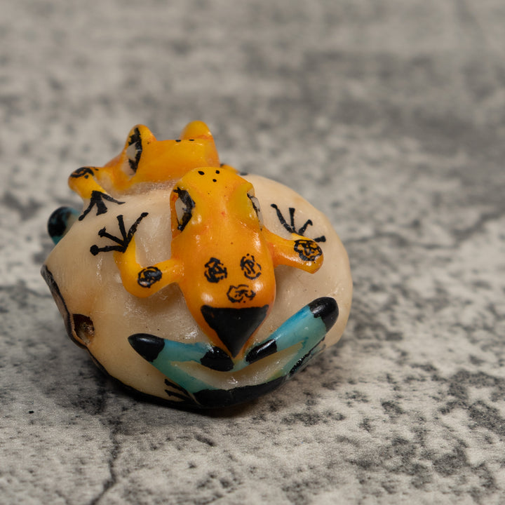 Vintage Double Blue Black And Gold Poison Dart Frog Tagua Carving