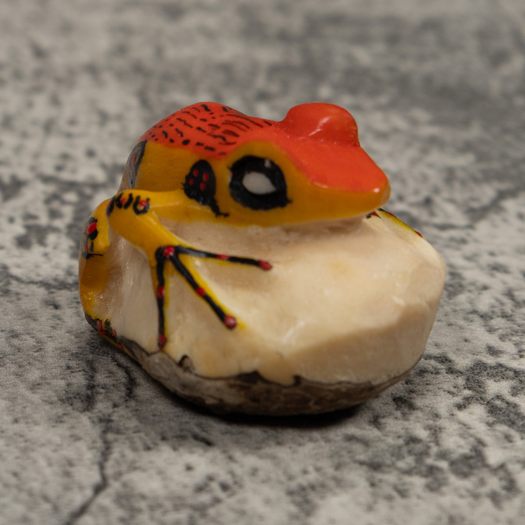Vintage Orange And Black Frog Tagua Carving