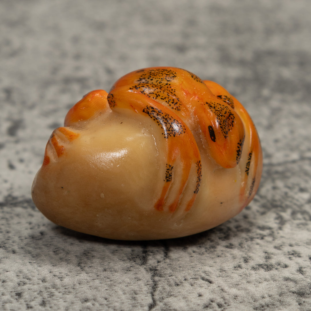 Vintage Orange And Black Frog Tagua Carving