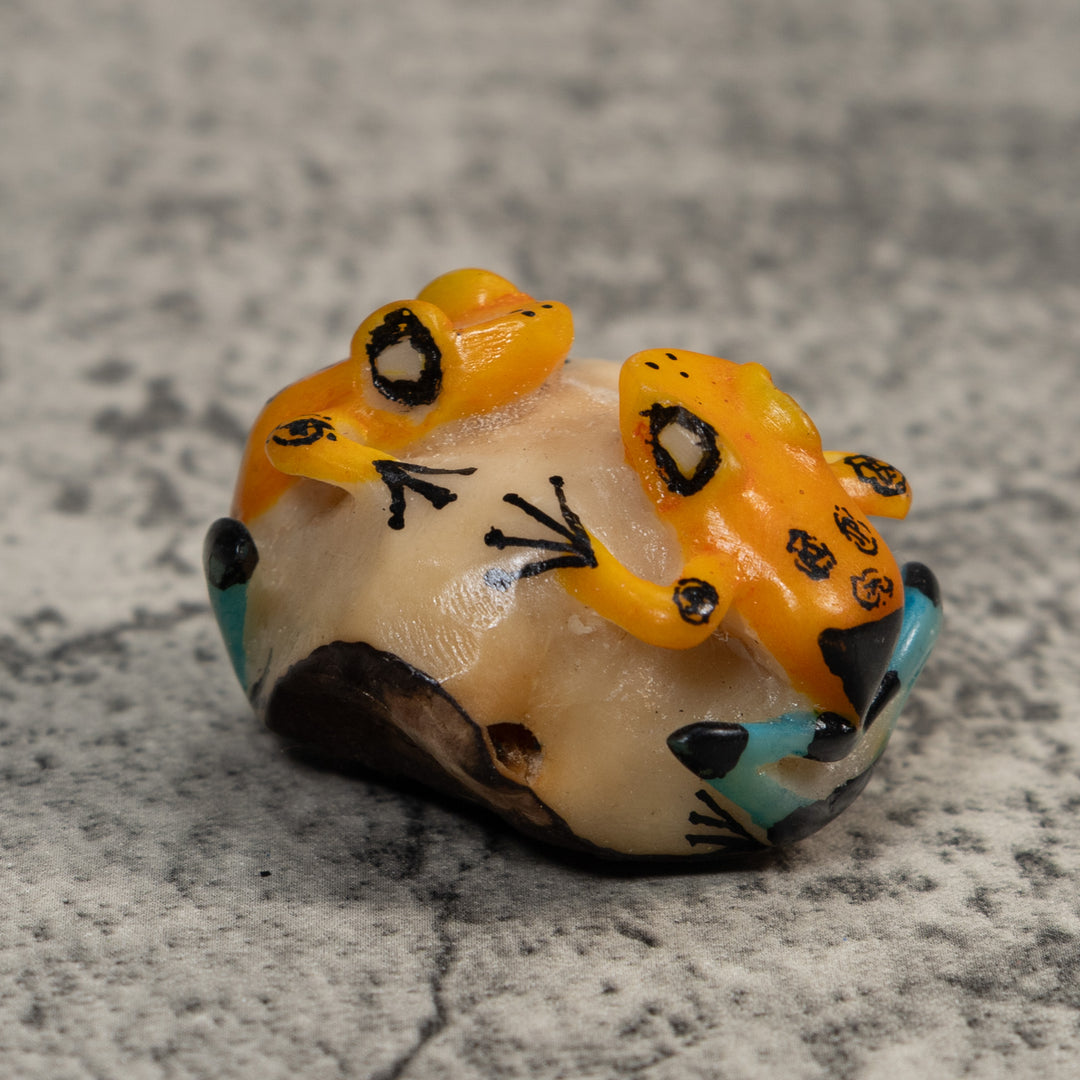 Vintage Double Blue Black And Gold Poison Dart Frog Tagua Carving