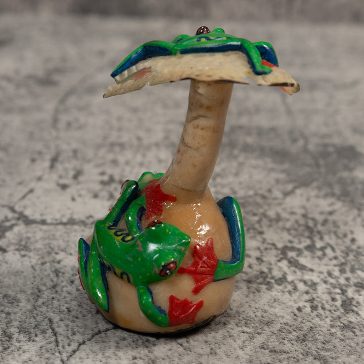 Multiple Tree Frog And Mushroom Tagua Carving