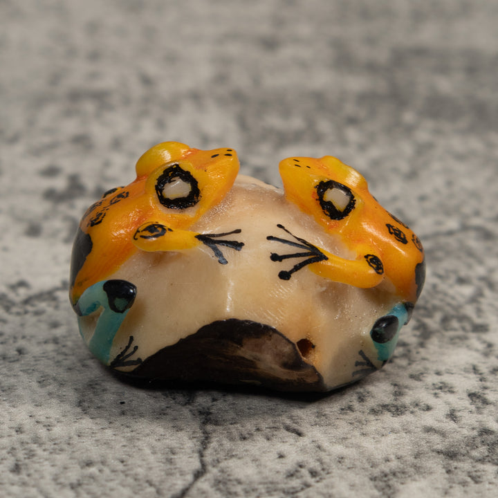 Vintage Double Blue Black And Gold Poison Dart Frog Tagua Carving