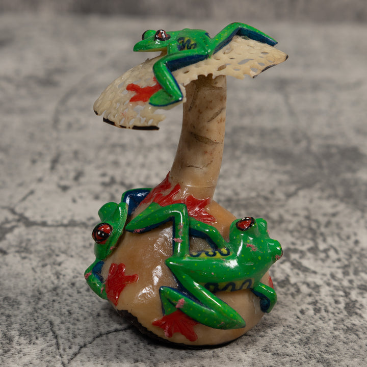 Multiple Tree Frog And Mushroom Tagua Carving