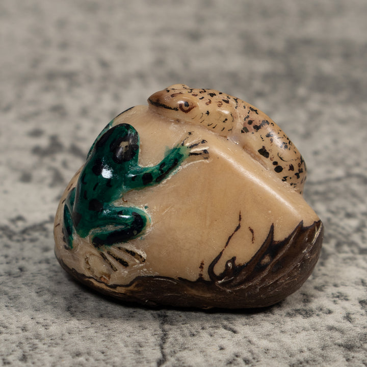 Vintage Snake And Frog Tagua Carving