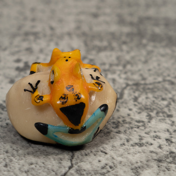 Vintage Double Blue Black And Gold Poison Dart Frog Tagua Carving