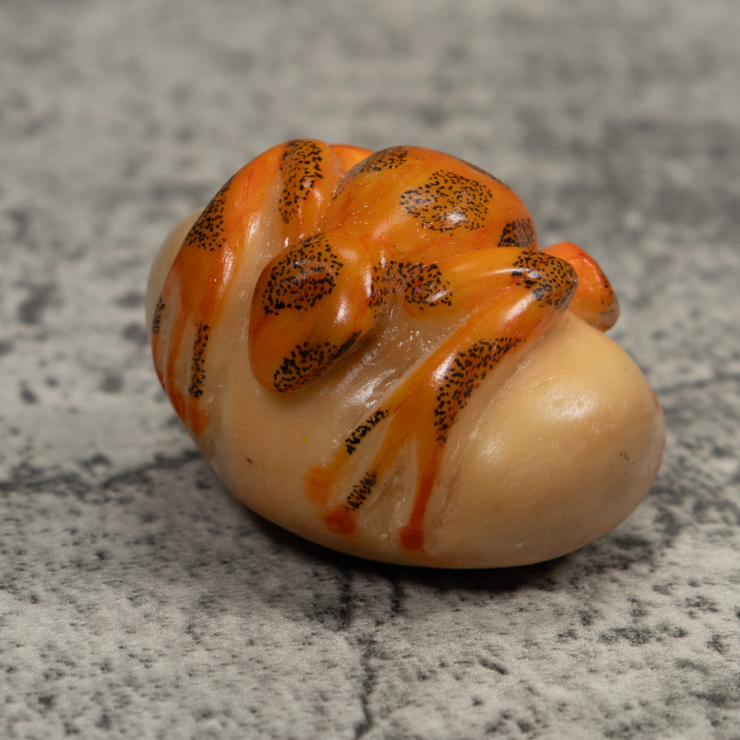 Vintage Orange And Black Frog Tagua Carving