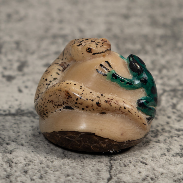Vintage Snake And Frog Tagua Carving