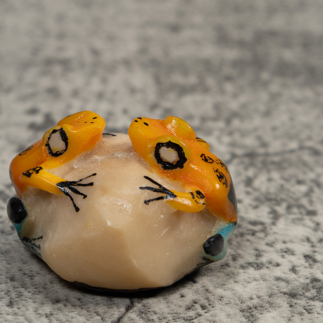Vintage Double Blue Black And Gold Poison Dart Frog Tagua Carving
