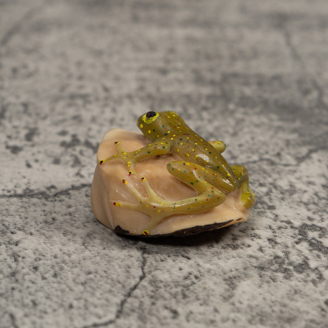 Vintage Yellow And Green Frog Tagua Carving