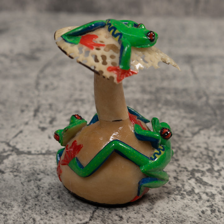 Multiple Tree Frog And Mushroom Tagua Carving