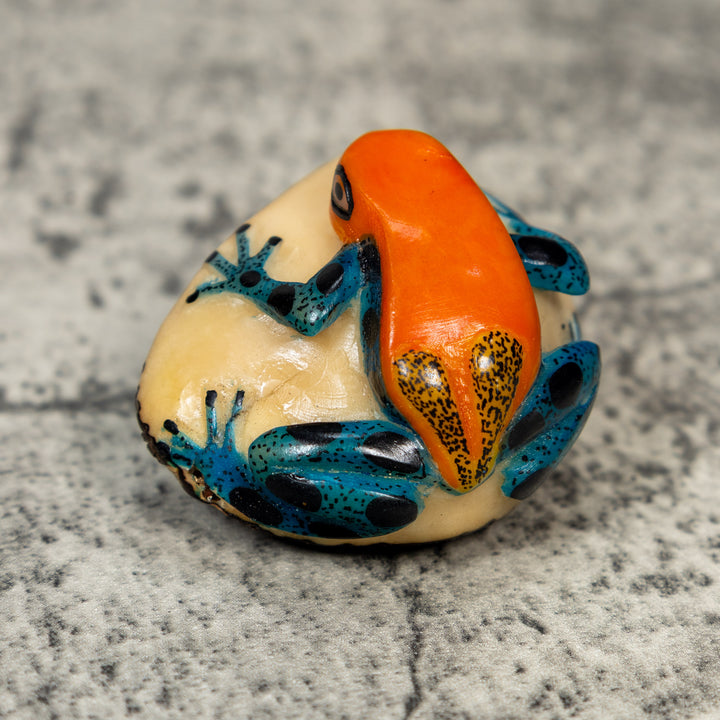 Orange And Blue Poison Dart Frog Tagua Carving