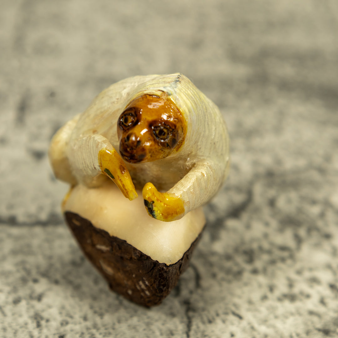 White And Brown Sloth Tagua Carving