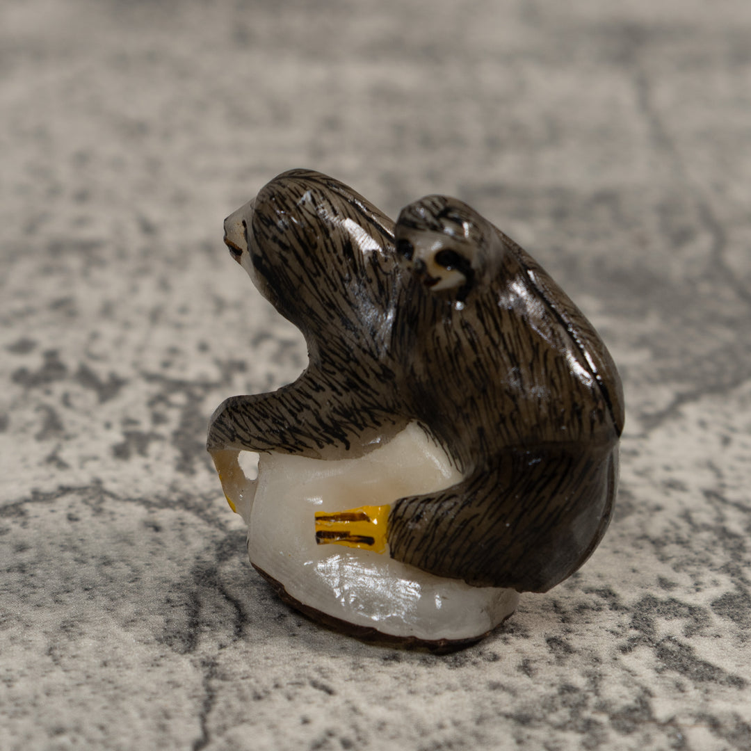 Gray Sloth With Cub Tagua Carving