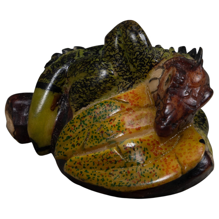 Vintage Black And Green Iguana Tagua Carving