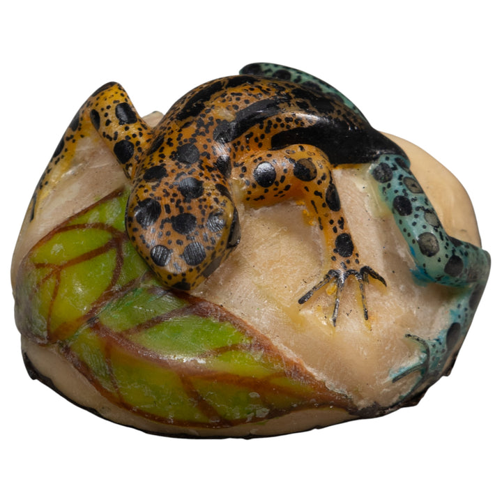 Vintage Blue Gold And Black Poison Dart Frog Tagua Carving