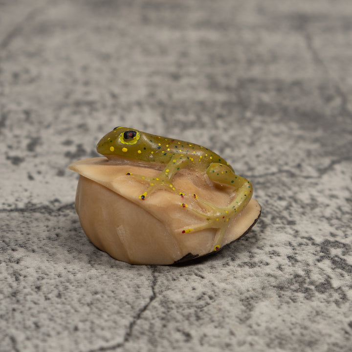 Vintage Yellow And Green Frog Tagua Carving