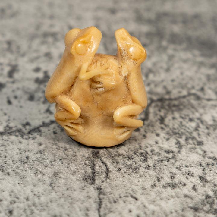 Vintage Natural White Dyed Double Frog Tagua Carving