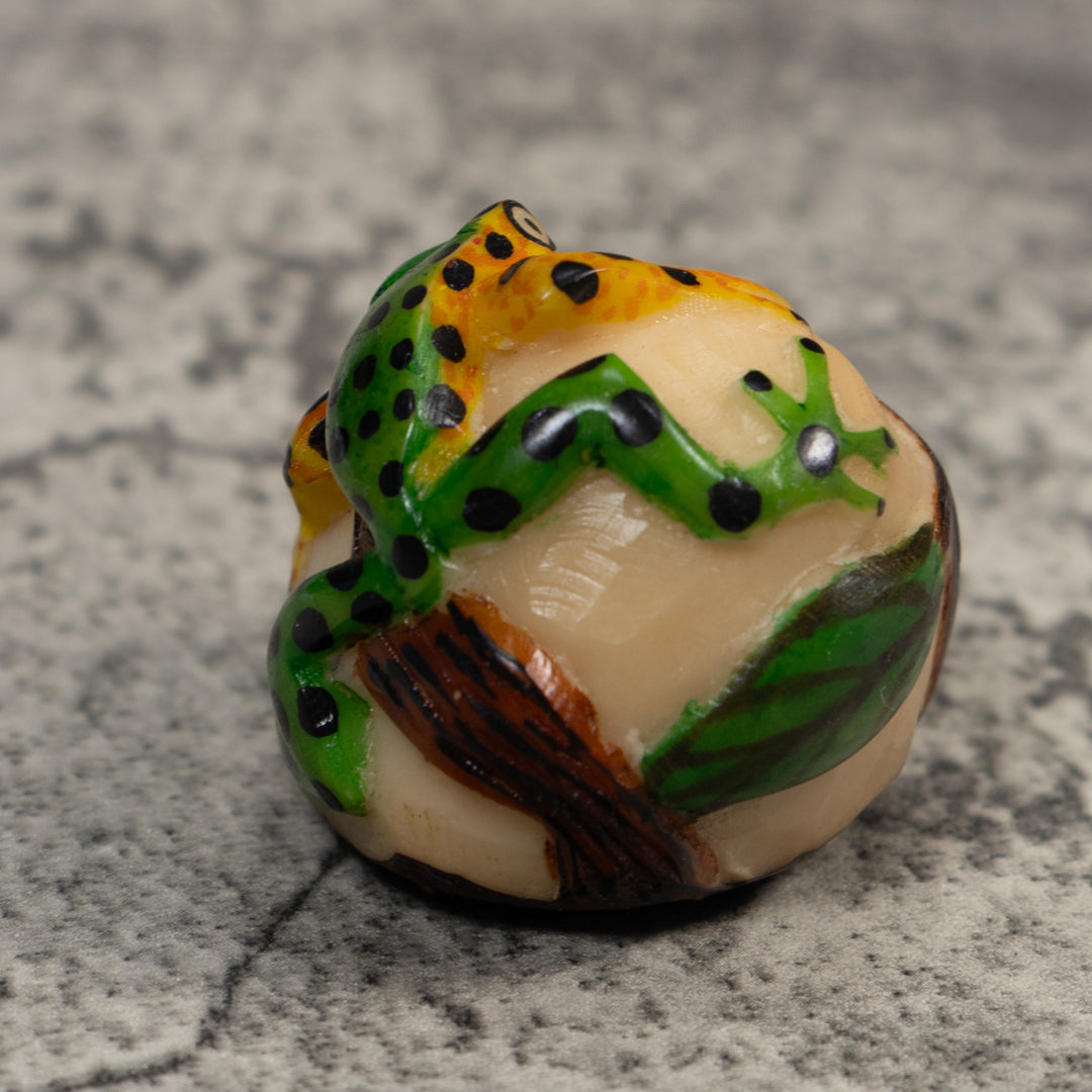 Green And Yellow Poison Dart Frog Tagua Carving