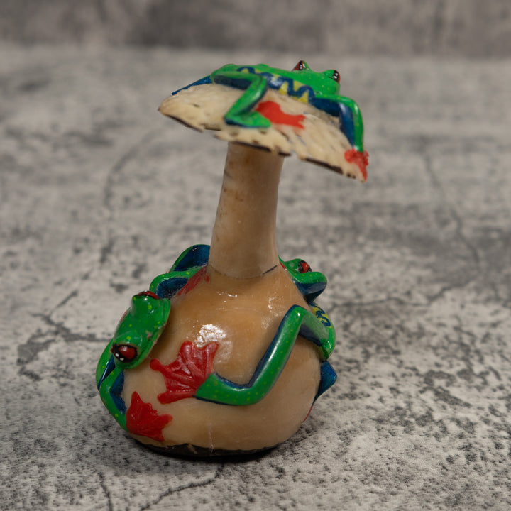 Multiple Tree Frog And Mushroom Tagua Carving