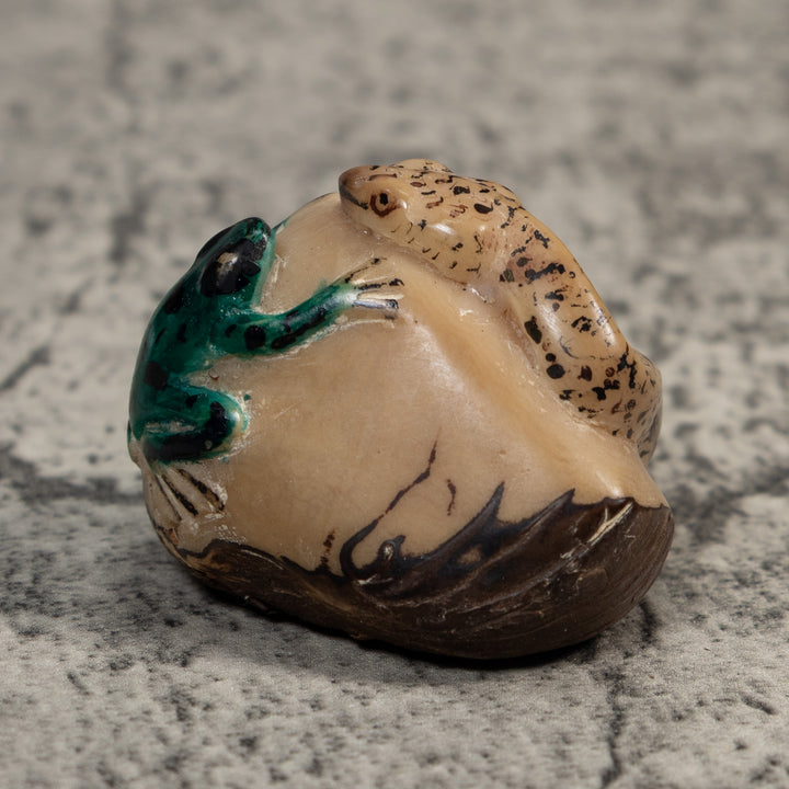 Vintage Snake And Frog Tagua Carving