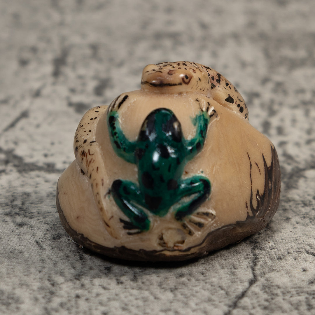 Vintage Snake And Frog Tagua Carving