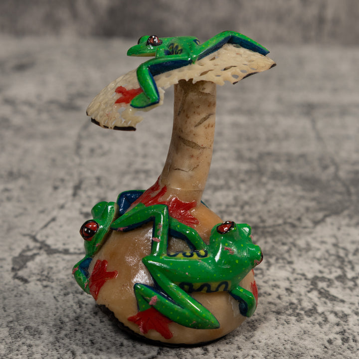 Multiple Tree Frog And Mushroom Tagua Carving